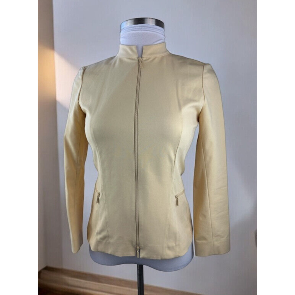 Lafayette 148 New York Pleated Stretch Full Zip Fitted Yellow Jacket Size 6 - Picture 16 of 16